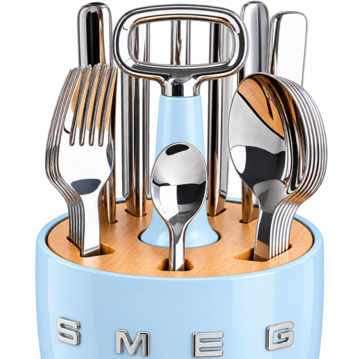 Органайзер із приборами SMEG Cutlery Caddy, блакитний, 24 прибори на 6 осіб